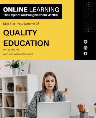 Dynamic Yellow Online Learning Education Promotion Poster Template