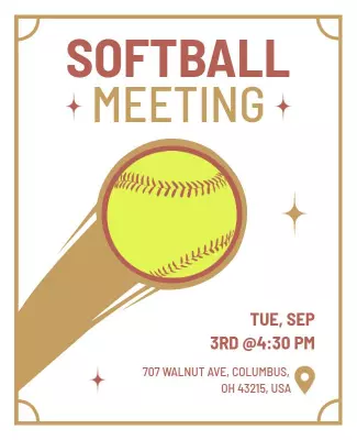 Dynamic Yellow Softball Meeting Announcement Poster Template