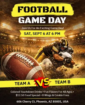 Dynamic Yellow Sports Football Match Day Flyer Template
