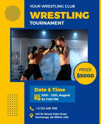 Dynamic Yellow Wrestling Club Tournament Poster Template