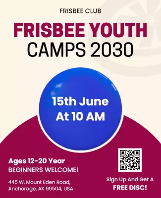 Dynamic Youth Frisbee Camp Announcement Poster Template