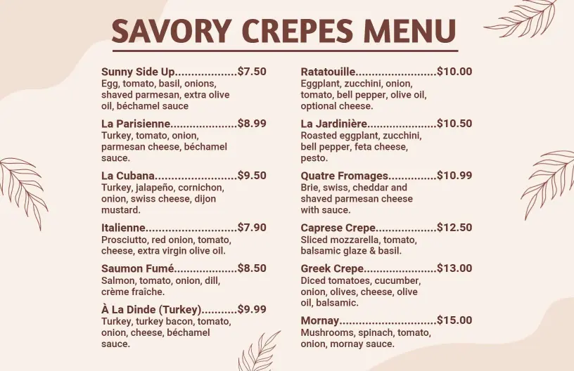 Earthy Minimalist Savory Crepes Menu Template