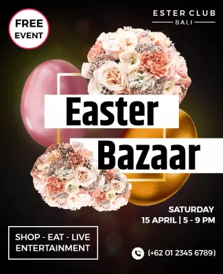 Easter Bazaar Event Flyer with Floral Decorations Template