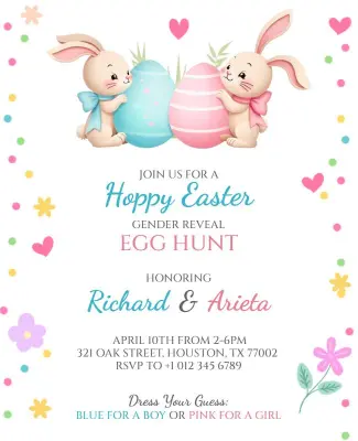 Easter Bunny Gender Reveal Egg Hunt Flyer Template