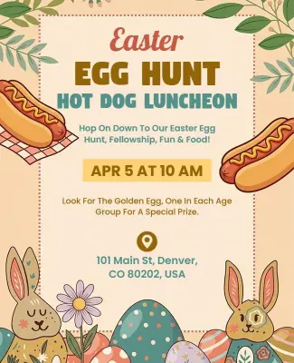 Easter Egg Hunt Hot Dog Luncheon Flyer Template
