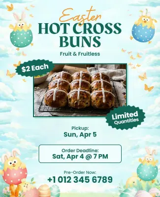 Easter Hot Cross Buns Sale Flyer Template