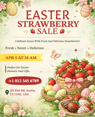 Easter Strawberry Sale Event Flyer Template