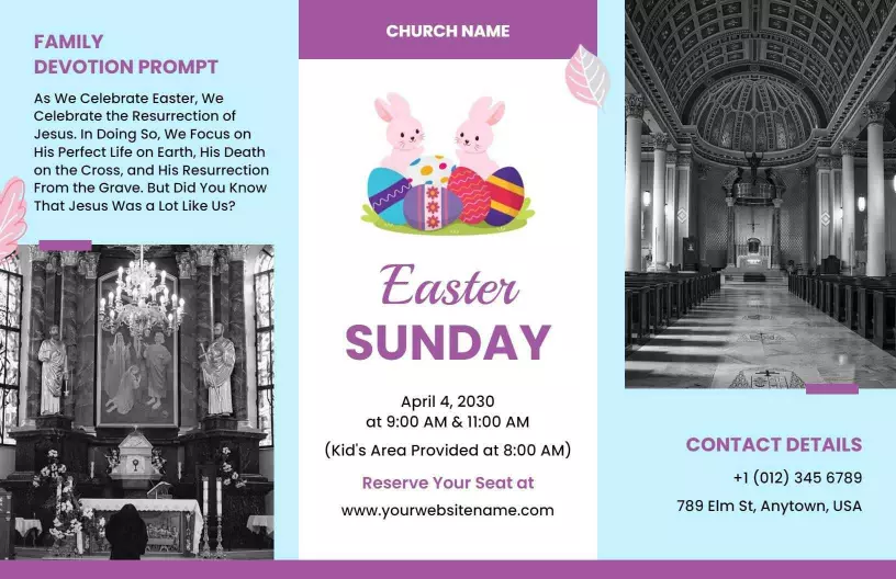 Easter Sunday Celebration and Family Devotion Tri Fold Brochure Template