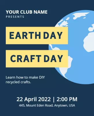 Eco-Friendly Blue Earth Day Craft Workshop Poster Template
