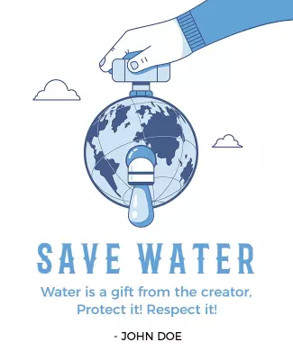Eco-Friendly Blue Save Water Awareness Poster Template