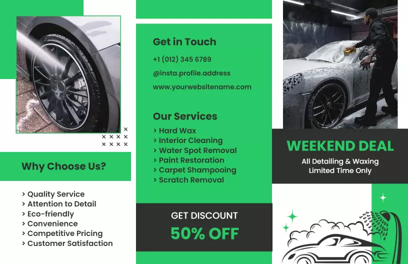 Eco-Friendly Car Wash Services and Weekend Deal Brochure Template