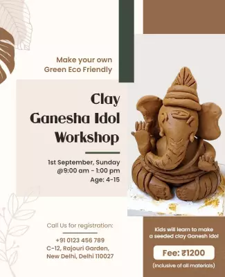 Eco-Friendly Clay Ganesha Idol Workshop Poster Template