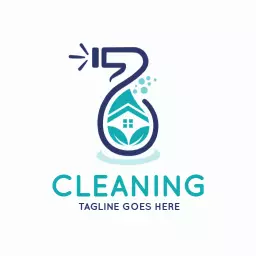 Eco-Friendly Cleaning Service Logo Featuring House and spray Bottle Logo Template