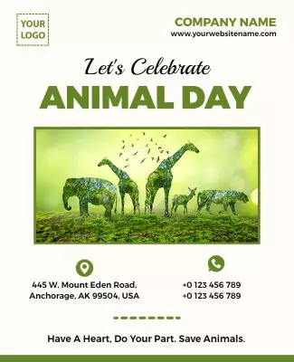Eco-Friendly Green Animal Day Celebration Poster Template
