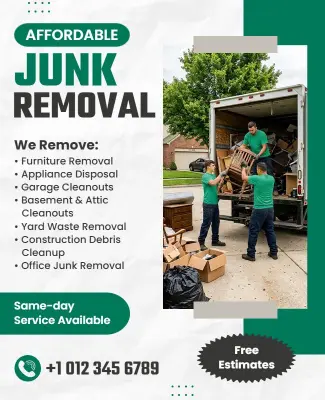 Eco-Friendly Green Junk Removal Service Announcement Flyer Template