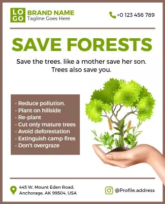 Eco-Friendly Green Save Forests Awareness Campaign Poster Template