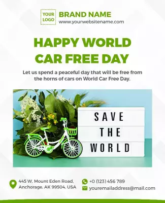Eco-Friendly Green World Car Free Day Awareness Poster Template