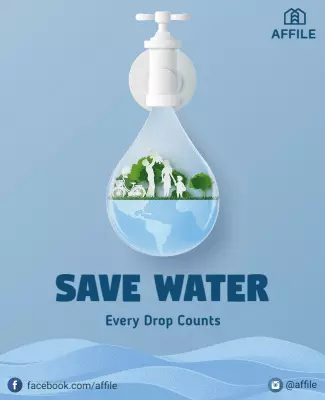 Eco-Friendly Water Conservation Awareness Poster Template