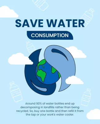 Ecological Blue Save Water Consumption Awareness Poster Template