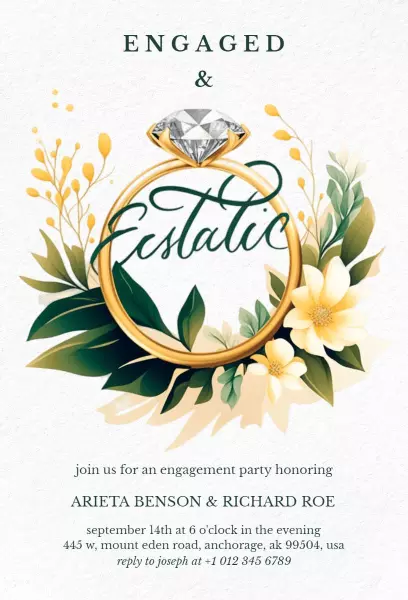 Ecstatic Floral Engagement Party Celebration Invitation Template