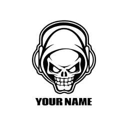 Edgy Black Skull with Headphones for DJ Music Scene Logo Template
