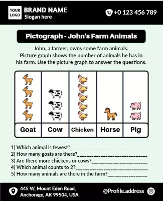 Educational Pictograph of Farm Animals for Kids Poster Template