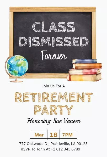 Educational Theme Retirement Party Celebration Invitation Template