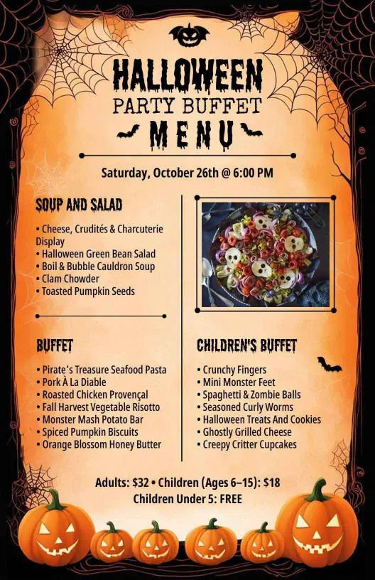 Eerie Orange and Black Halloween Dinner Menu Template