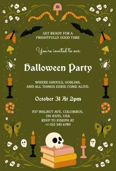 Eerie Spooky Ghouls Halloween Party Invitation Template