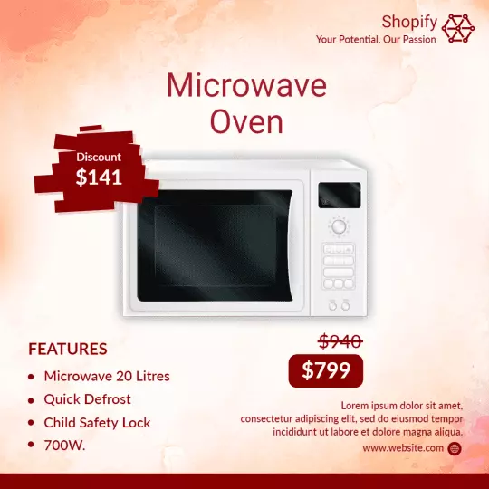 Efficient 20L White Microwave Oven with Quick Defrost Ad Template
