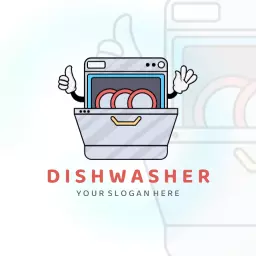 Efficient Dishwasher Design Showcasing Clean Plates Logo Template