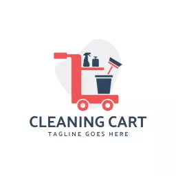 Efficient Red and Gray Cleaning Service Cart Logo Template