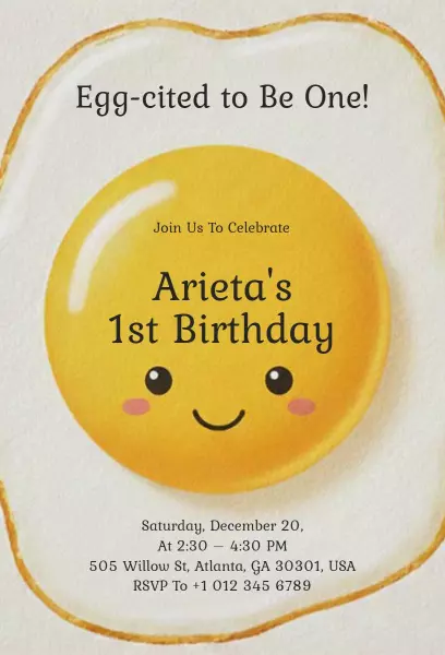 Egg-cited Yellow Smiley Kids 1st Birthday Invitation Template
