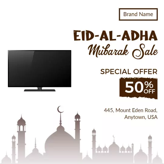 Eid-Al-Adha Mubarak Sale on TVs with 50% Off Ad Template