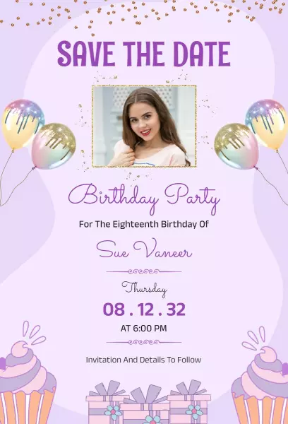 Eighteenth Birthday Celebration Save The Date Invitation Template