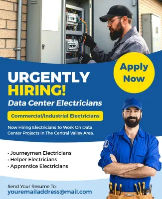 Electrician Job Hiring for Data Centers Flyer Template