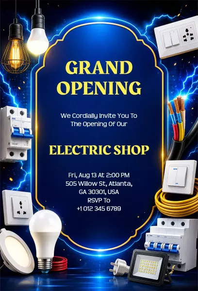 Electrifying Electric Shop Grand Opening Invitation Template