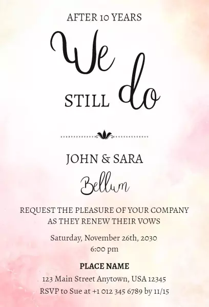 Elegant 10th Anniversary Vow Renewal Celebration Invitation Template