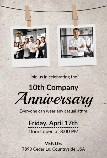 Elegant 10th Company Anniversary Celebration Invitation Template