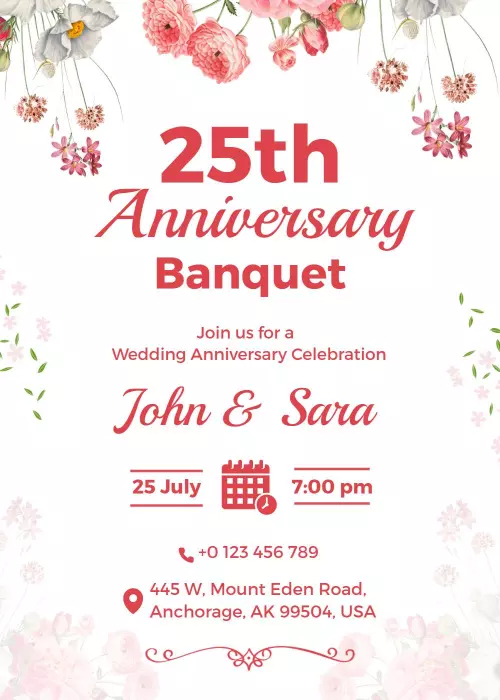 Elegant 25th Anniversary Celebration Banquet Invitation Template