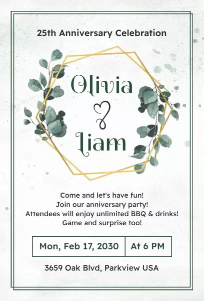Elegant 25th Anniversary Celebration Invitation Template