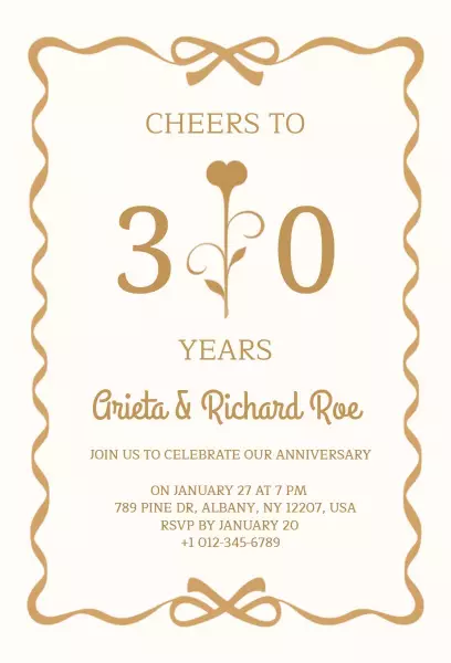 Elegant 30th Anniversary Celebration Invitation Template