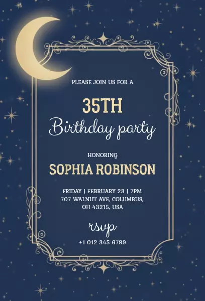 Elegant 35th Birthday Starry Night Celebration Invitation Template
