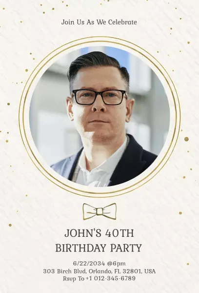 Elegant 40th Birthday Celebration Photo Invitation Template
