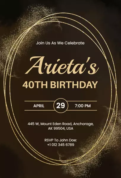 Elegant 40th Golden Birthday Celebration Invitation Template