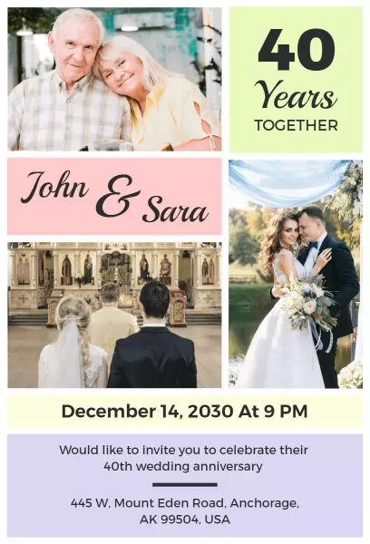 Elegant 40th Wedding Anniversary Celebration Invitation Template