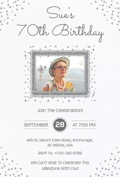 Elegant 70th Birthday Celebration Photo Invitation Template