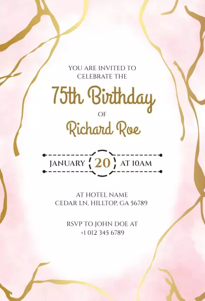Elegant 75th Birthday Celebration Pink Gold Invitation Template