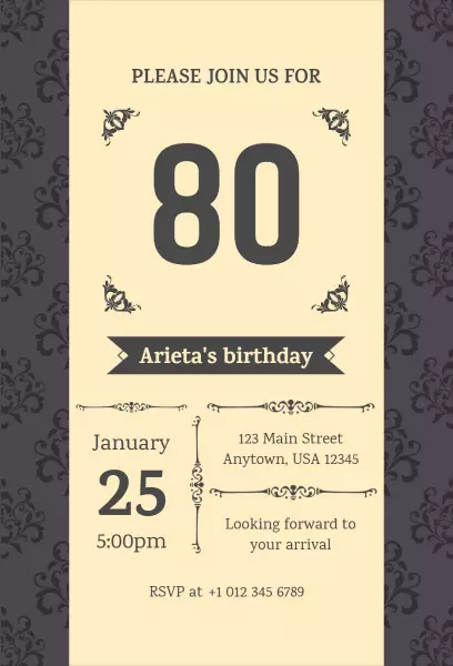 Elegant 80th Birthday Celebration Vintage Invitation Template