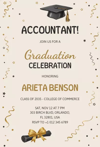 Elegant Accountant Graduation Celebration Invitation Template